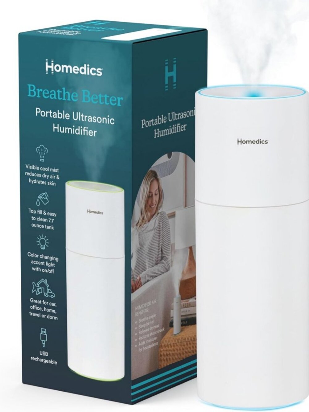 Compact Portable Humidifier - Small Air Moisturizer, Matte White for Home